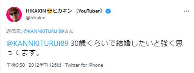 hikakinの結婚願望に関する投稿