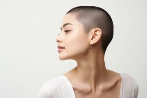 坊主の女性の写真